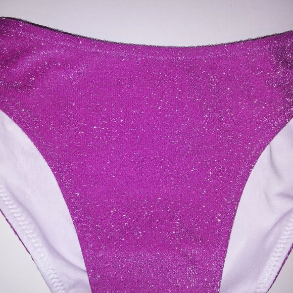 Victoria Secret PINK Swim Bikini Bottom Fuchsia Pink Silver Glitter Shimmer Braz - Picture 5 of 8